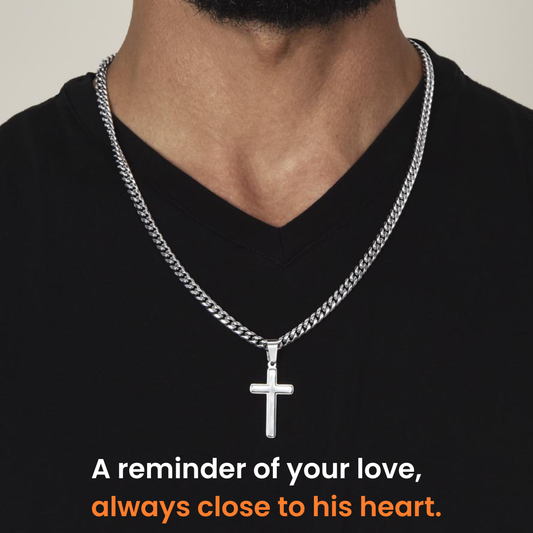 To My Bonus Son - "My Family Forever" Artisan Cross Cuban Link Chain Gift Set