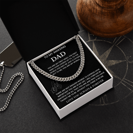 To My Amazing Dad - "You Are My World" Cuban Link Chain Necklace Gift Set