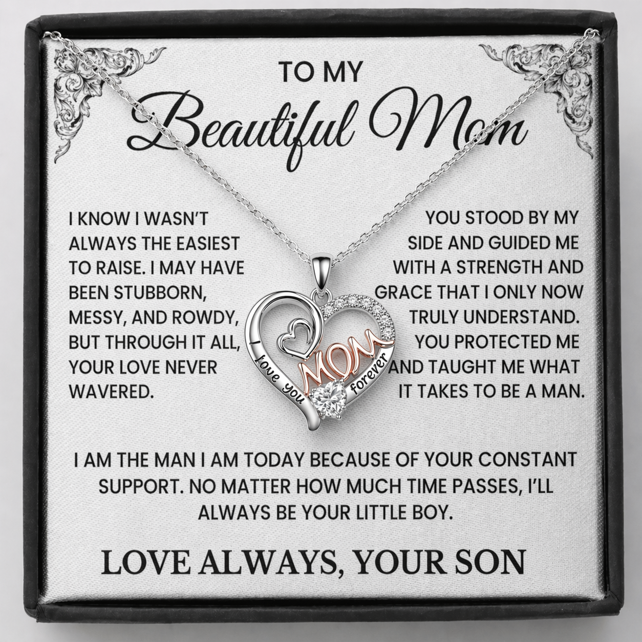 To My Beautiful Mom – Always Your Little Boy necklace gift set