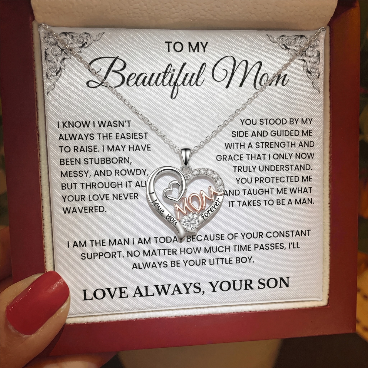 To My Beautiful Mom – Always Your Little Boy necklace gift set
