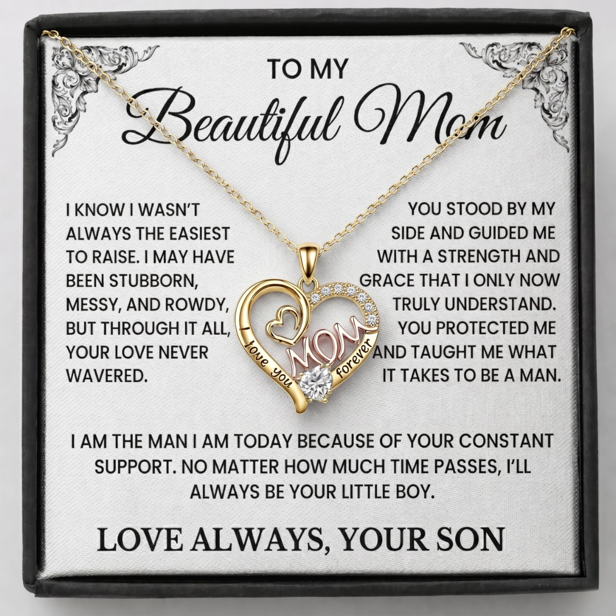 To My Beautiful Mom – Always Your Little Boy necklace gift set