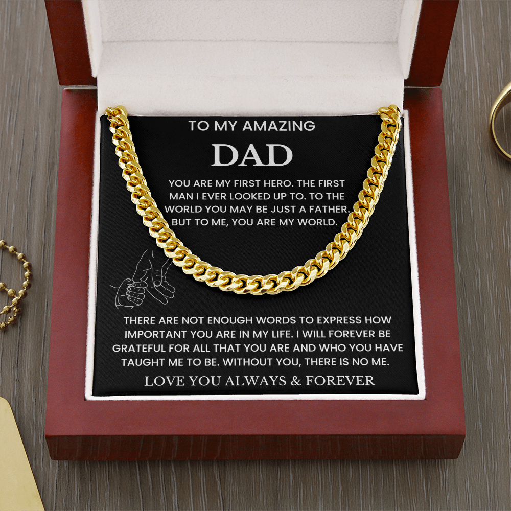 To My Amazing Dad - "You Are My World" Cuban Link Chain Necklace Gift Set