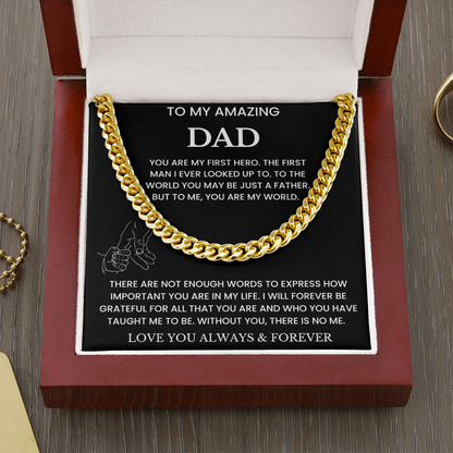 To My Amazing Dad - "You Are My World" Cuban Link Chain Necklace Gift Set