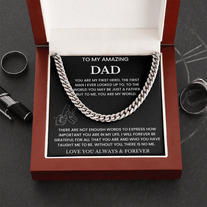 To My Amazing Dad - "You Are My World" Cuban Link Chain Necklace Gift Set
