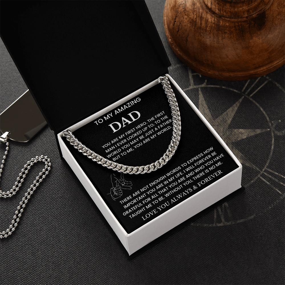 To My Amazing Dad - "You Are My World" Cuban Link Chain Necklace Gift Set