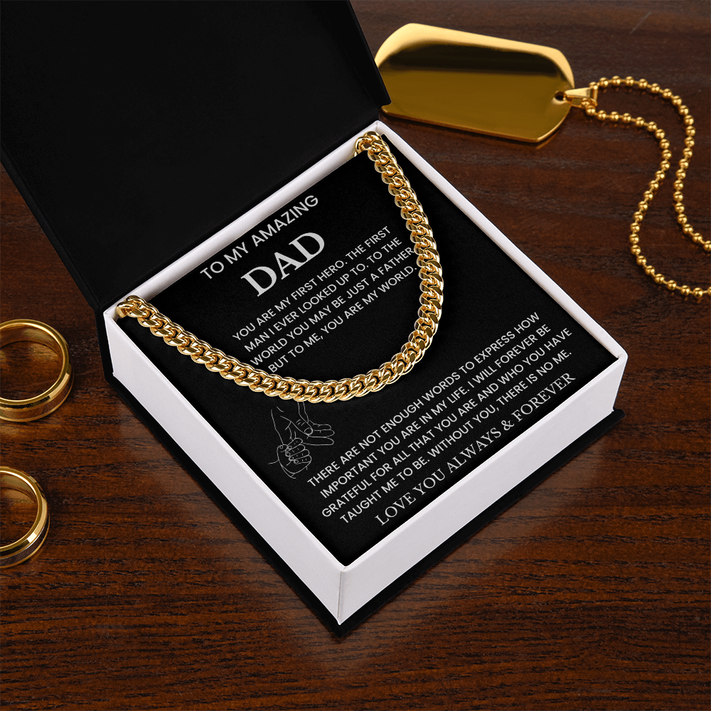 To My Amazing Dad - "You Are My World" Cuban Link Chain Necklace Gift Set