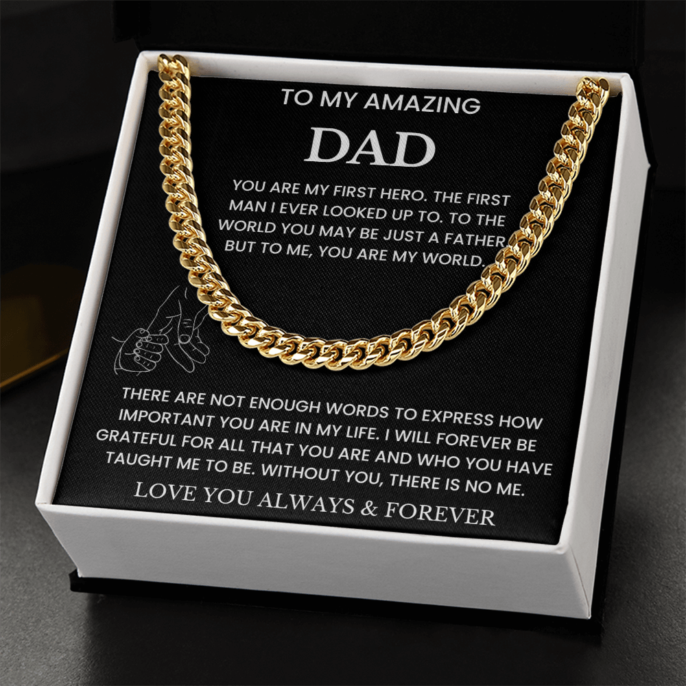 To My Amazing Dad - "You Are My World" Cuban Link Chain Necklace Gift Set