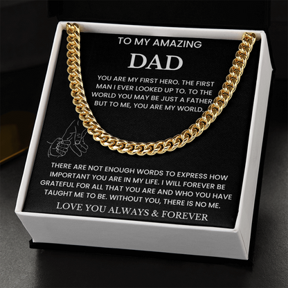 To My Amazing Dad - "You Are My World" Cuban Link Chain Necklace Gift Set