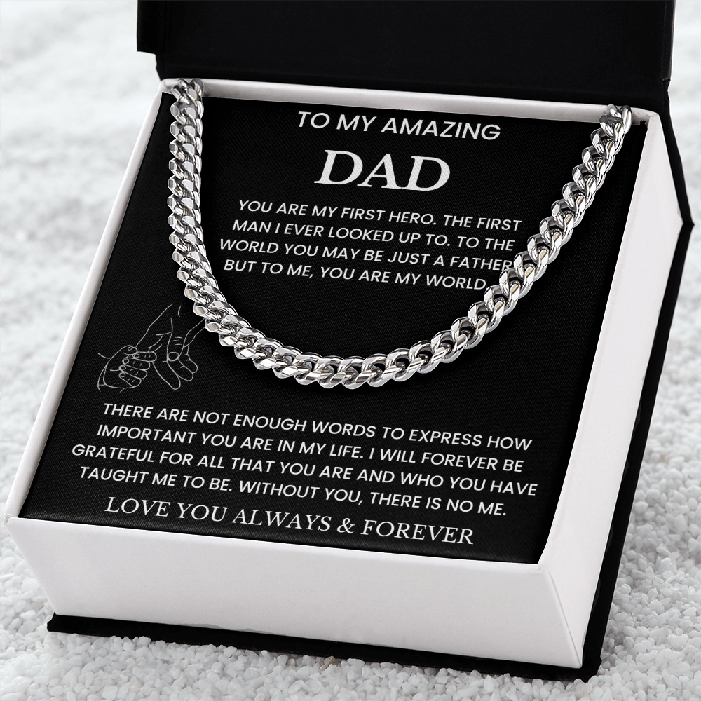 To My Amazing Dad - "You Are My World" Cuban Link Chain Necklace Gift Set