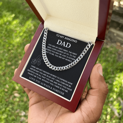 To My Amazing Dad - "You Are My World" Cuban Link Chain Necklace Gift Set