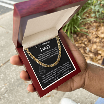 To My Amazing Dad - "You Are My World" Cuban Link Chain Necklace Gift Set